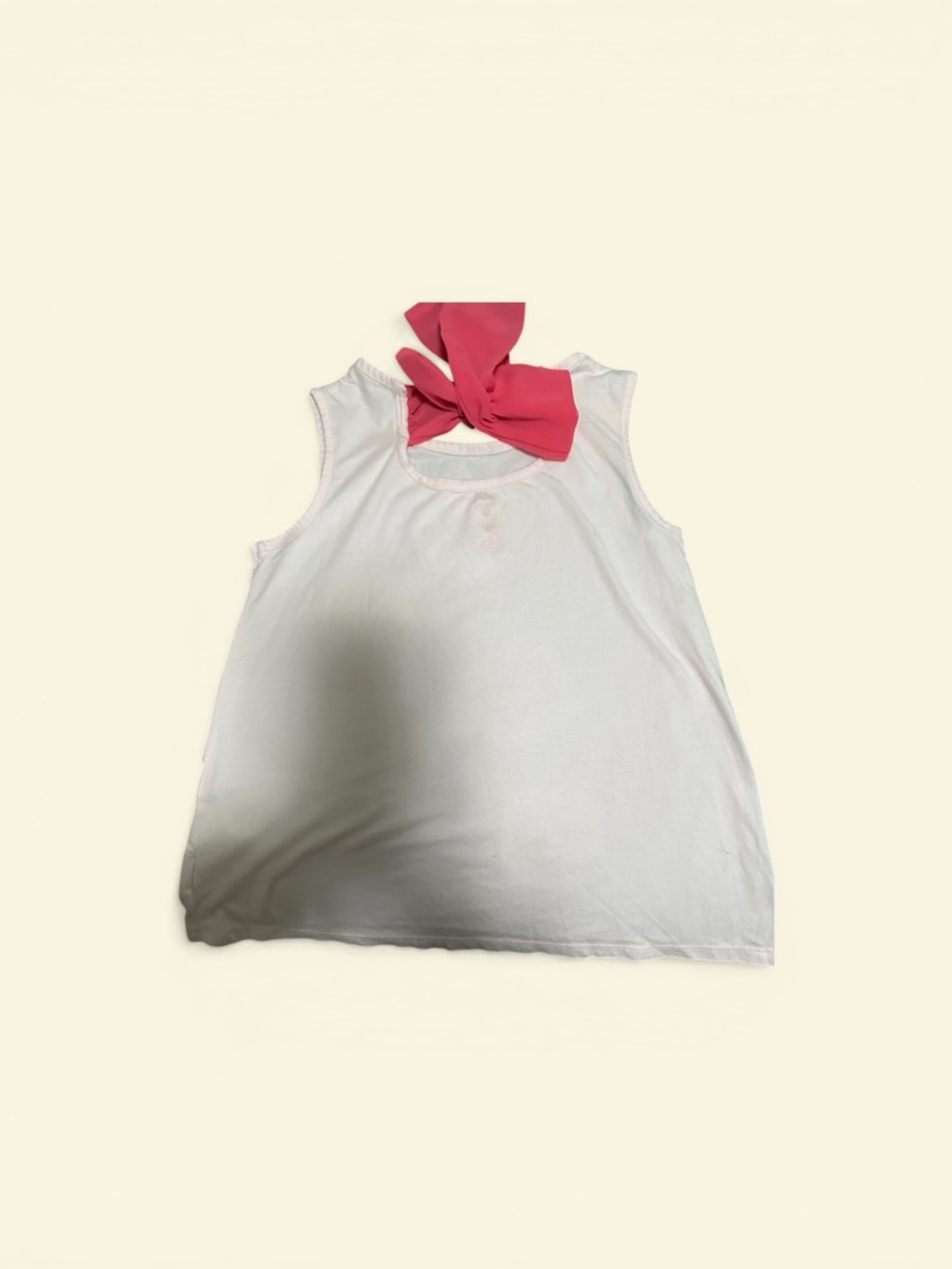 Girl’s White Tank top with Pink Floral Appliqués & pink neck scarf bow